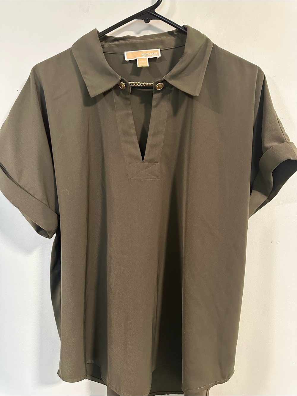 Michael Kors Olive Green Short Sleeve Polo Tunic with Chain Detail